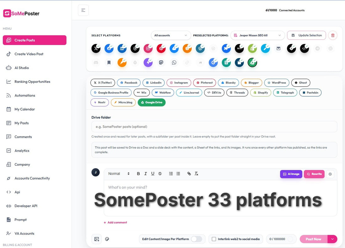 Product launch: Social media scheduling software with 33 platforms + MCP