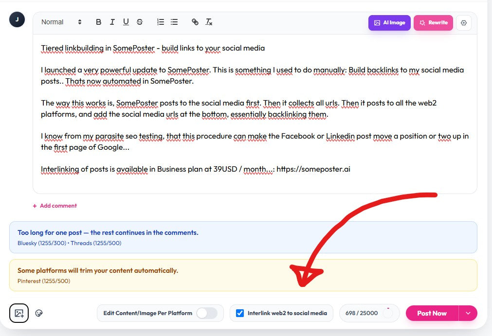 Tiered linkbuilding in SomePoster - build links to your social media