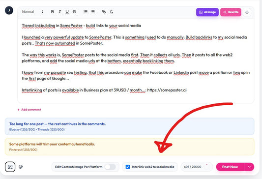 Tiered linkbuilding in SomePoster - build links to your social media