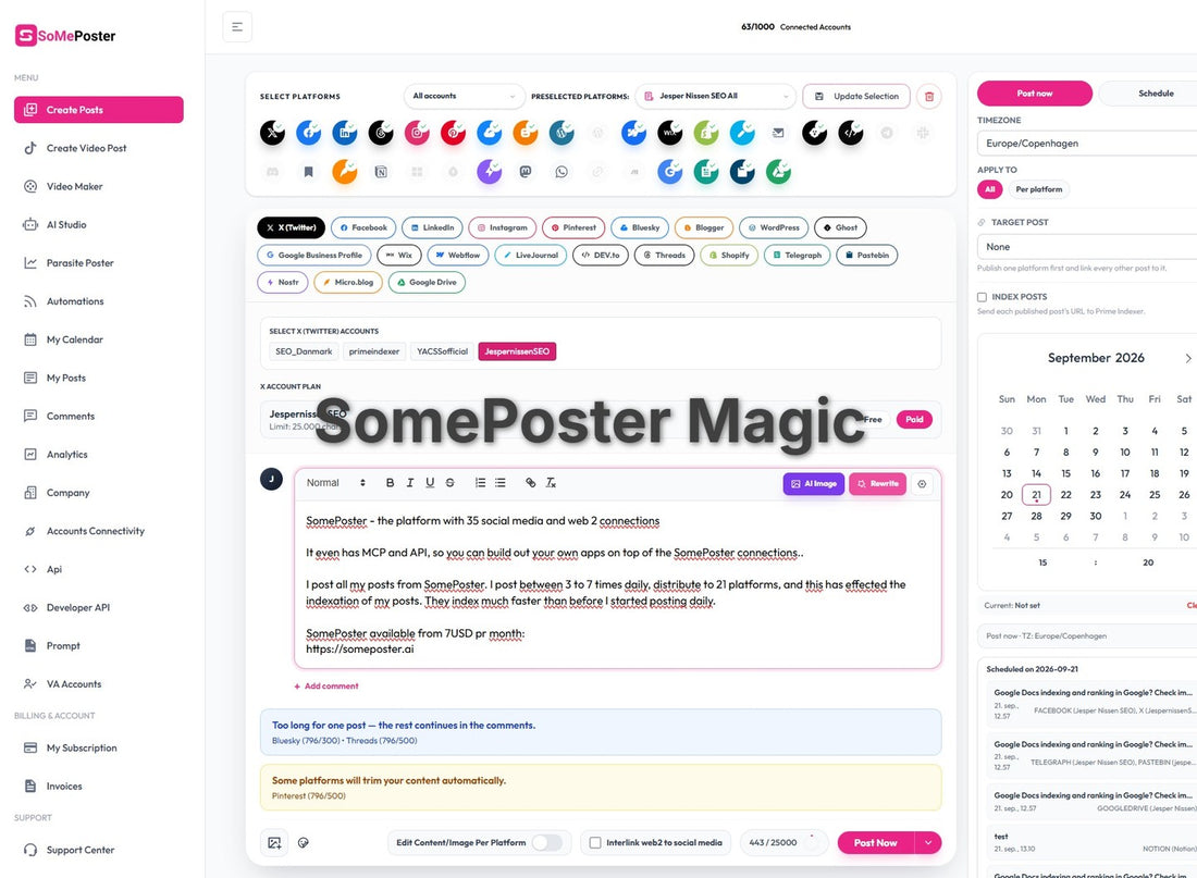 SomePoster - the platform with 35 social media and web 2 connections