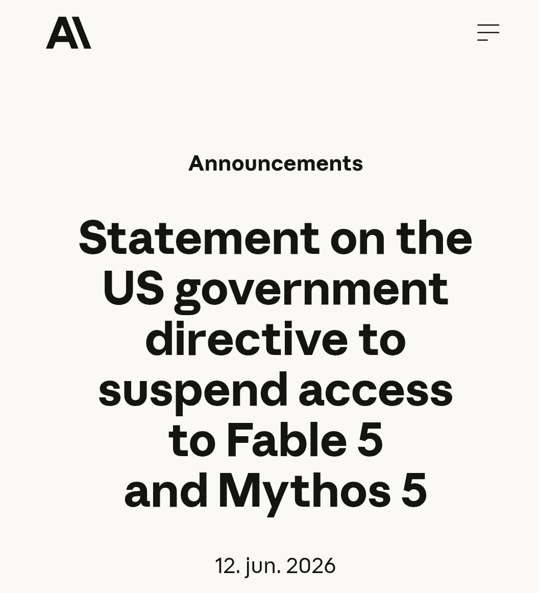 Anthropic just banned access Claude Fable based on a directive from the US government because it can be jailbraked...
