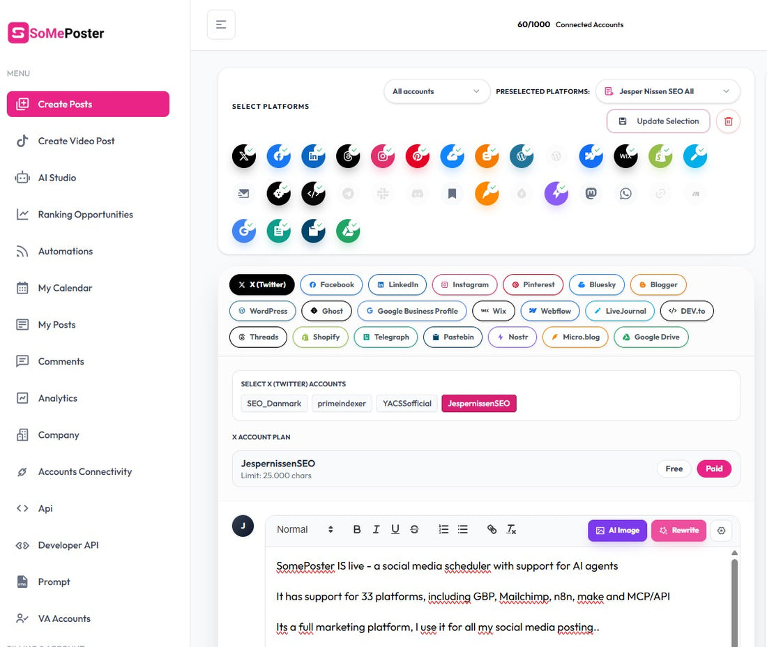 SomePoster IS live - a social media scheduler with support for AI agents