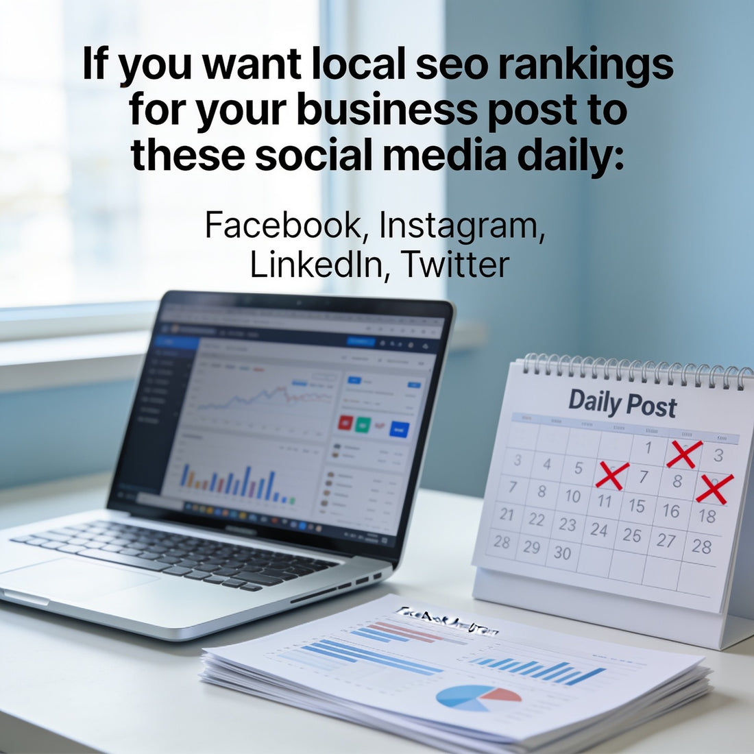 If you want local seo rankings for your business post to these social media daily: