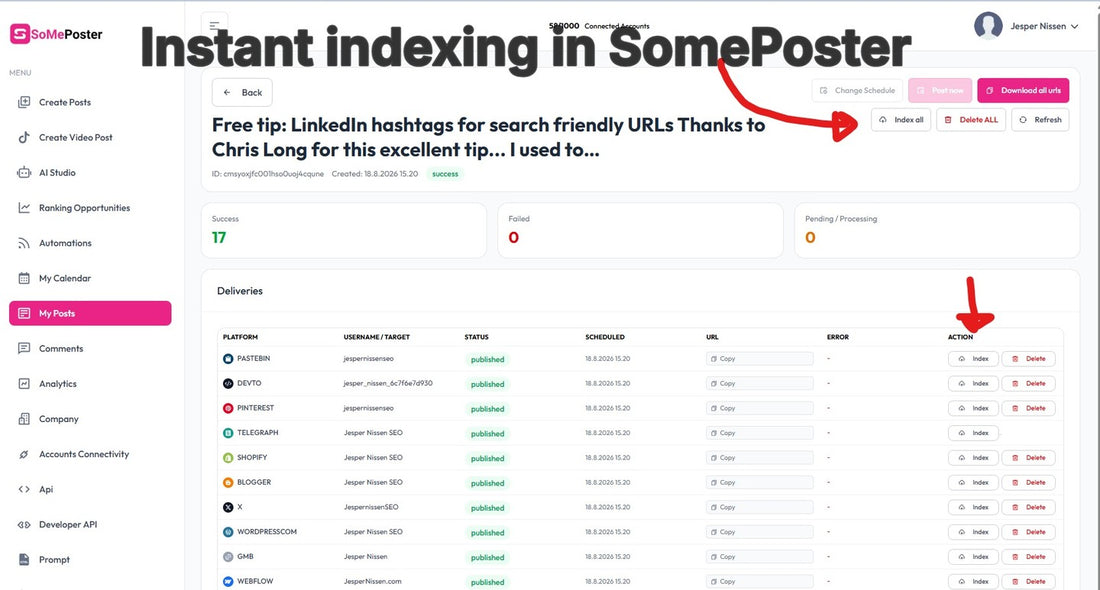 Instant indexing of posts in SomePoster