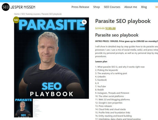 Parasite SEO playbook - get it at 199usd, price goes up today